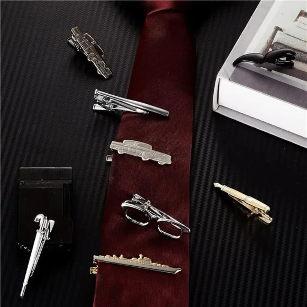 8PC Modeling Tie Clips Silver Gold Black Grey Tie Clip Cars Warship